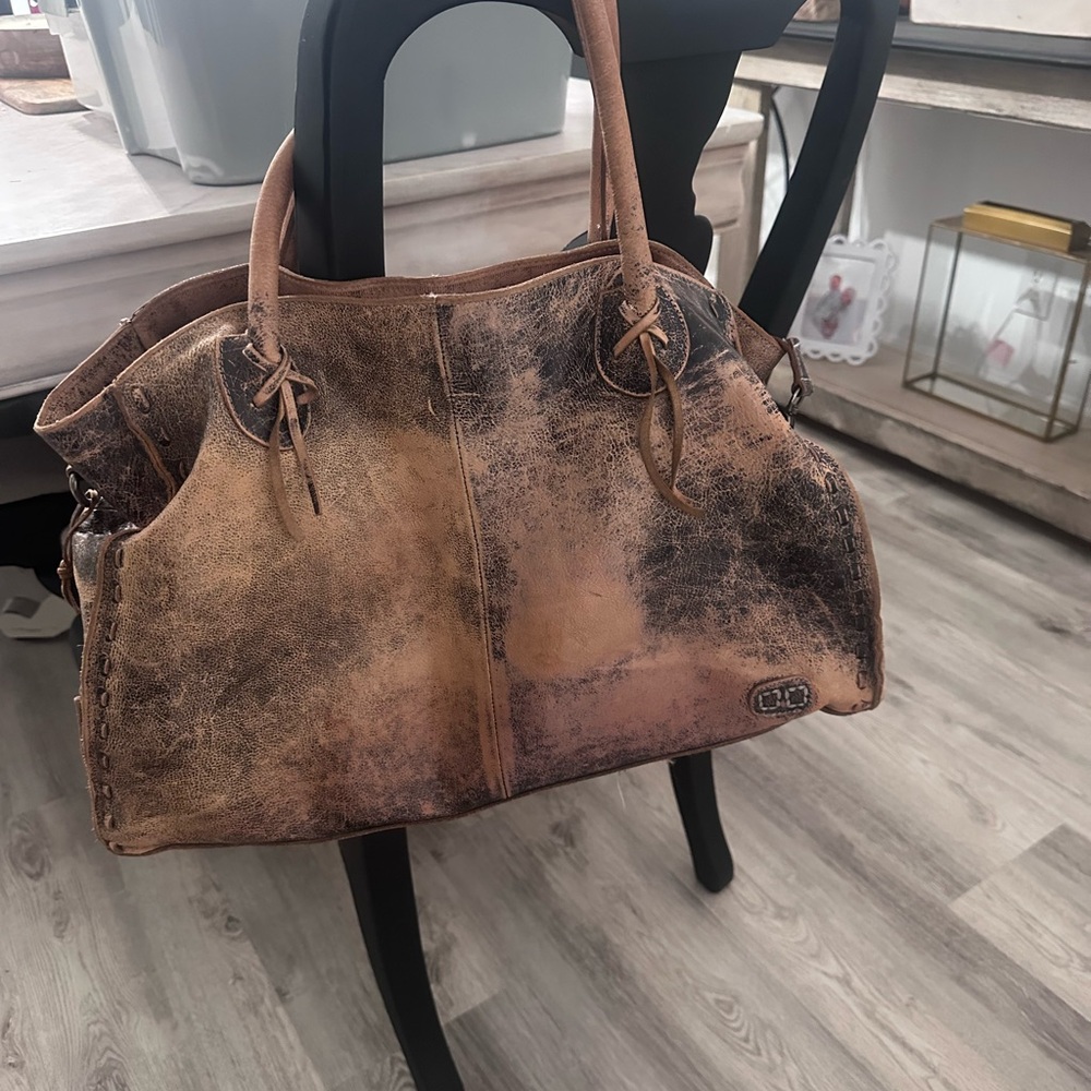 Bed Stu Distressed Brown & Black Leather Shoulder Bag - Picture 2 of 6